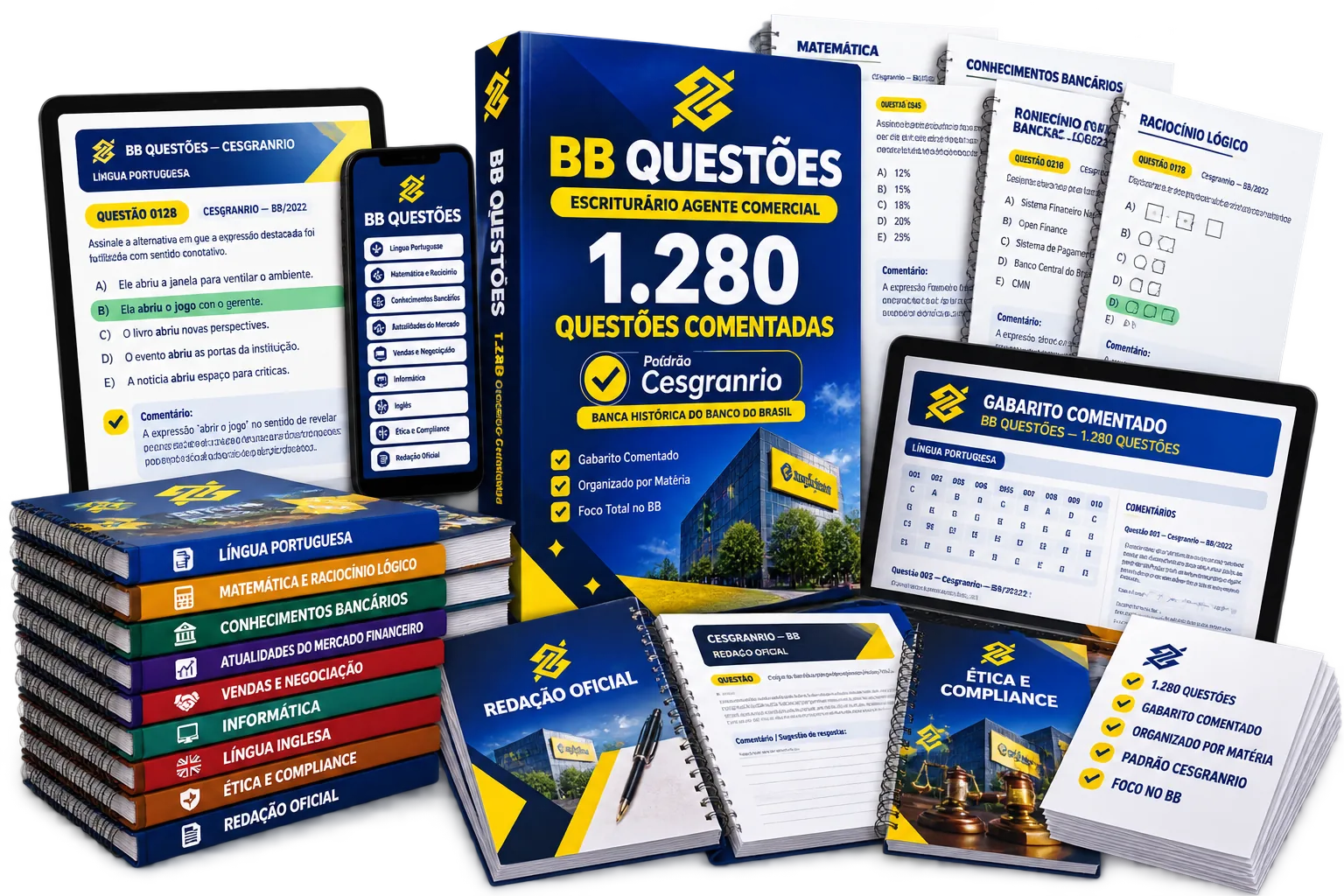 Kit BB Questões — 1.280 questões comentadas para Escriturário Agente Comercial